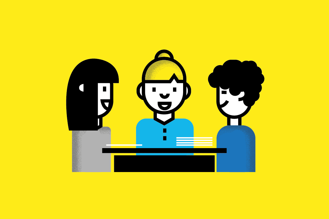 Visuel illustrant trois personnes autour d'une table
