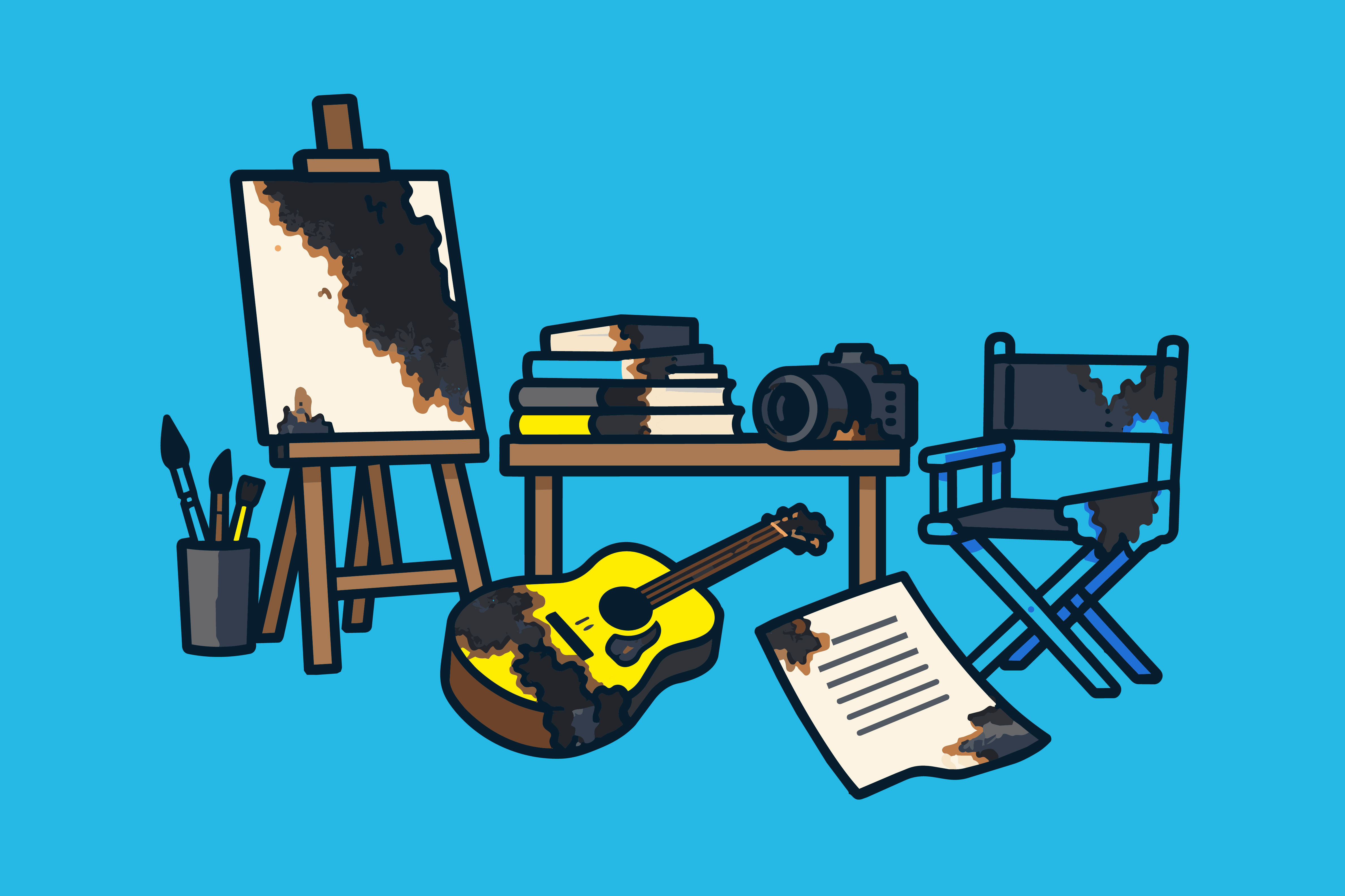 Atelier d'un artiste-auteur incendié 
