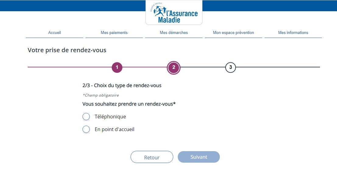 choix type de rendez-vous ameli