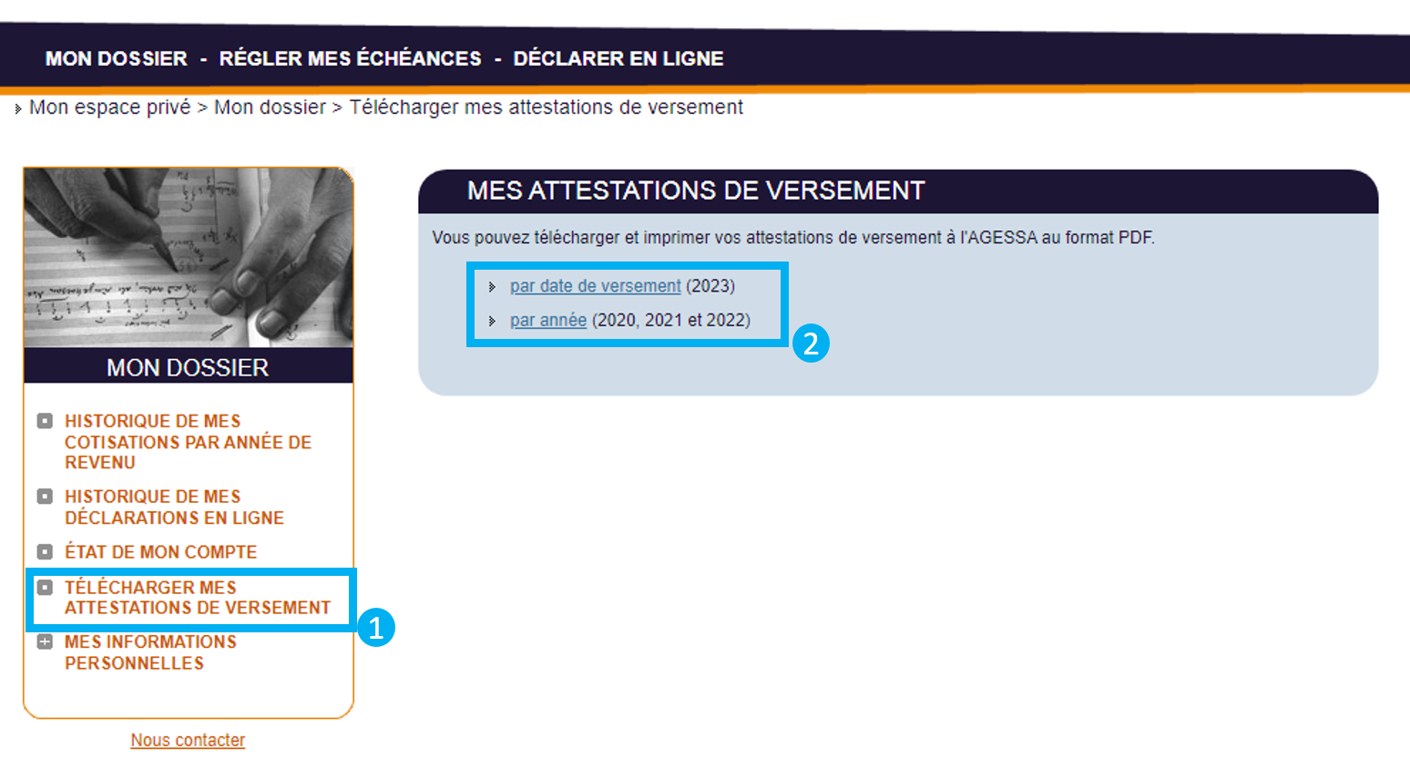 Capture d'écran du service en ligne